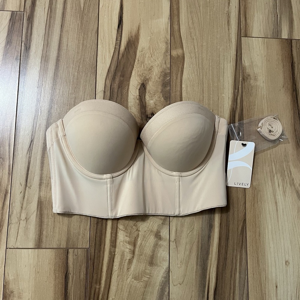 NWT Lively Longline Supportive Strapless Bra Beige Underwire Molded Multi Strap